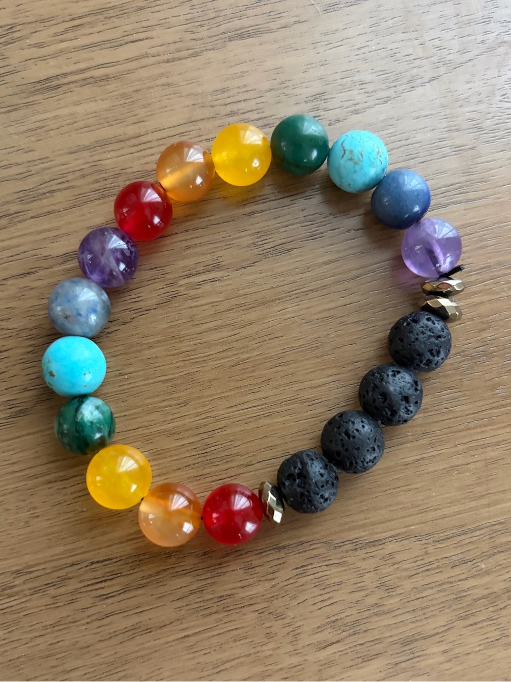 Multicolor Beaded Stretch Bracelet with Lava Accent